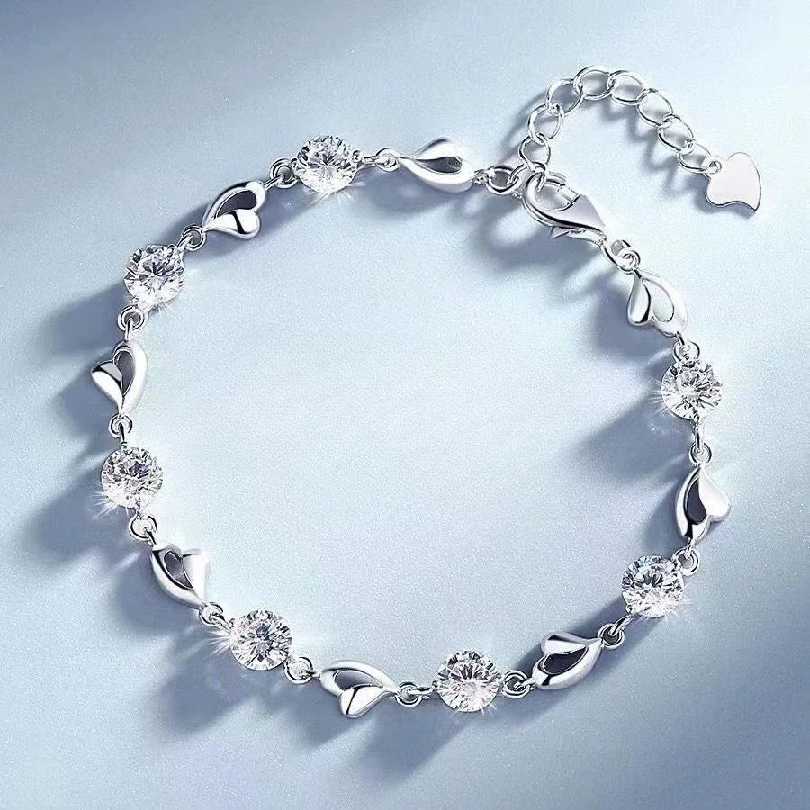 Sterling Silver Blue Crystal Heart Bracelet