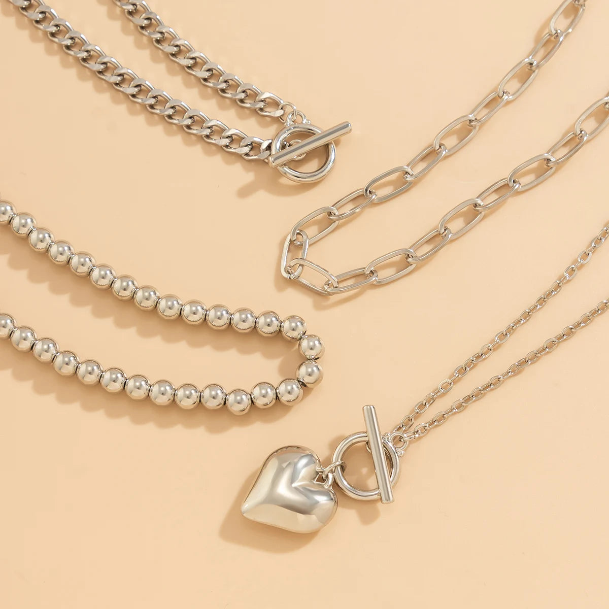 Gold Heart Pendant Layering Necklace Set of 4