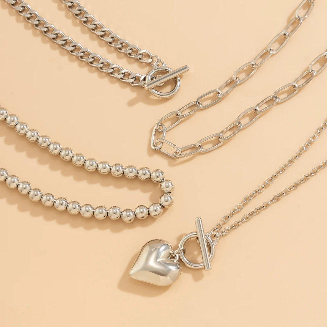 Gold Heart Pendant Layering Necklace Set of 4