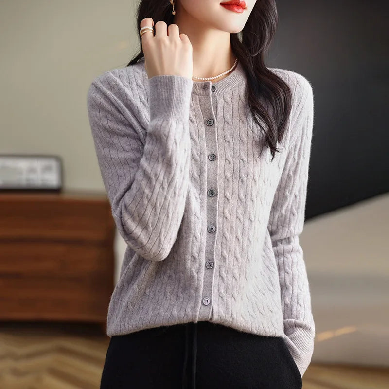 Thick Knit Round Neck Button Cardigan