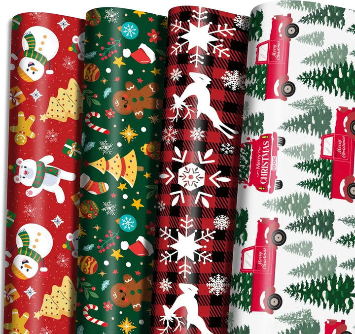 Christmas Kraft Wrapping Paper, 4 Sheets