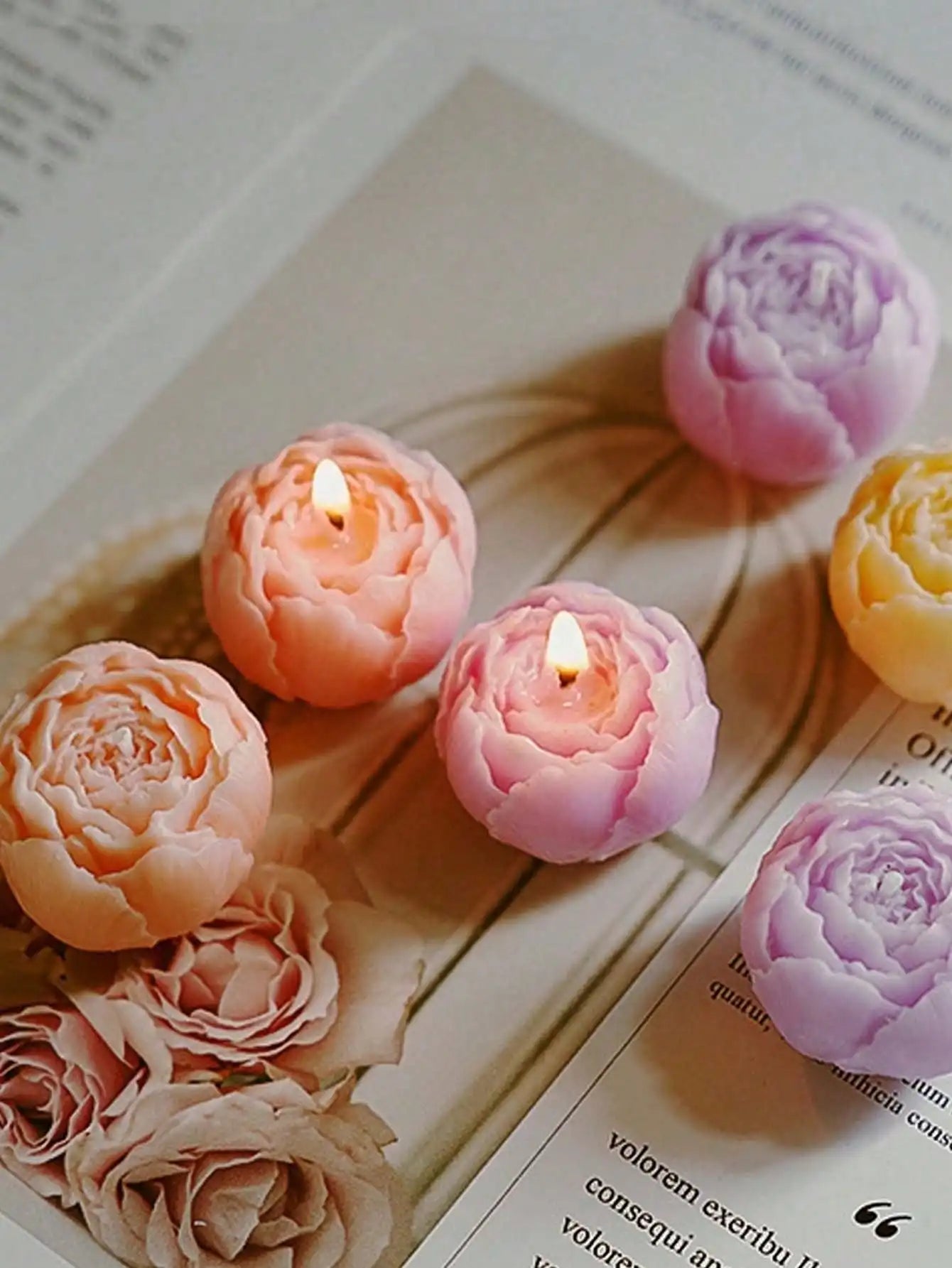 Handmade Rose Bouquet Candles, Set of 4