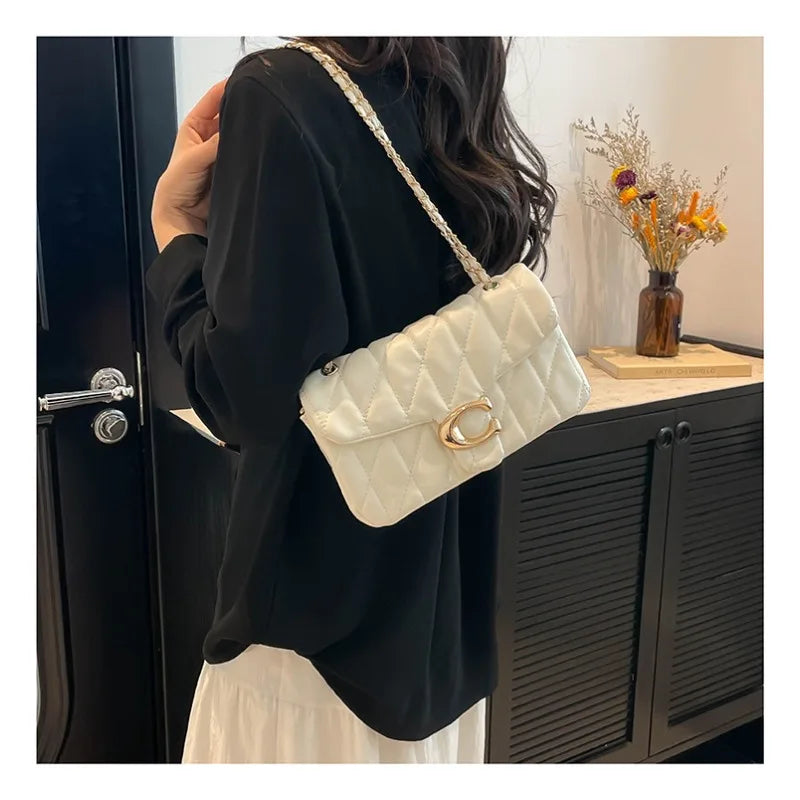 Quilted Gold Chain Flap Crossbody Bag