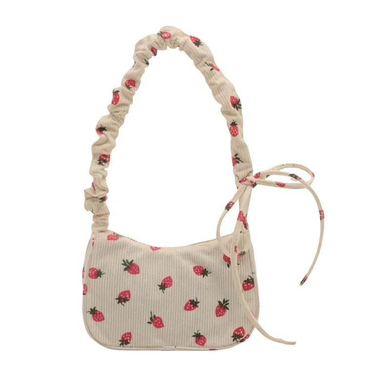 Strawberry Corduroy Half Moon Shoulder Bag