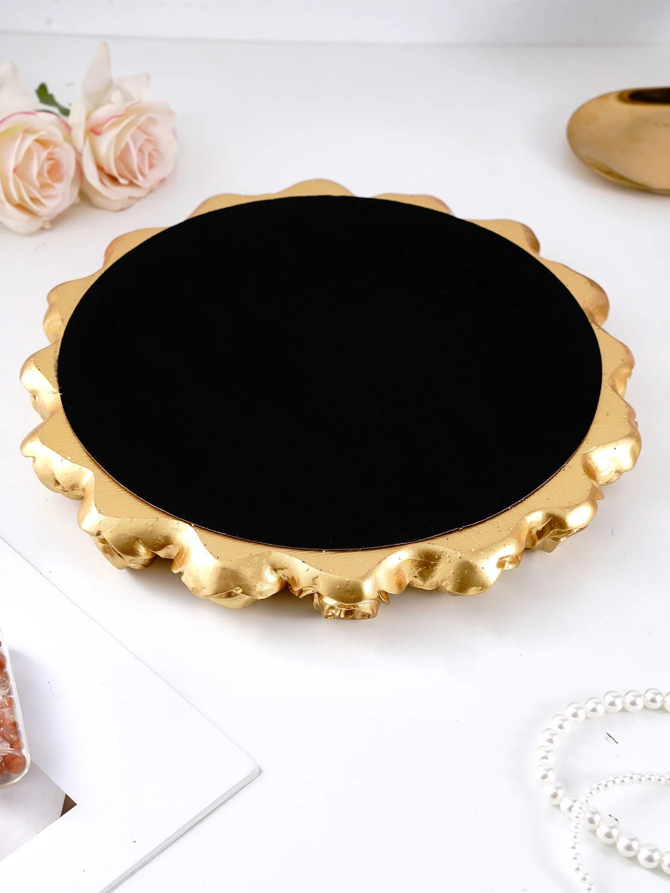 Golden Rose Mirrored Trinket Tray