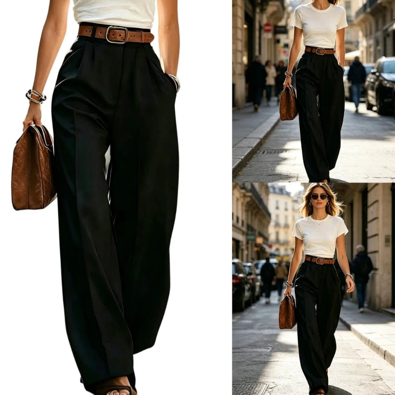 Pleated Wide Leg Suit Trousers