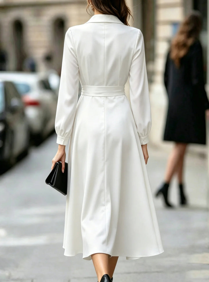 Notched Neck Wrap Waist A Line Midi Dress
