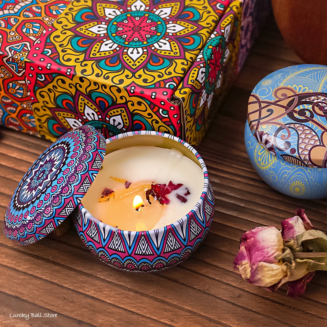 Crystal and Dried Flower Soy Candle Jars, Box of 4