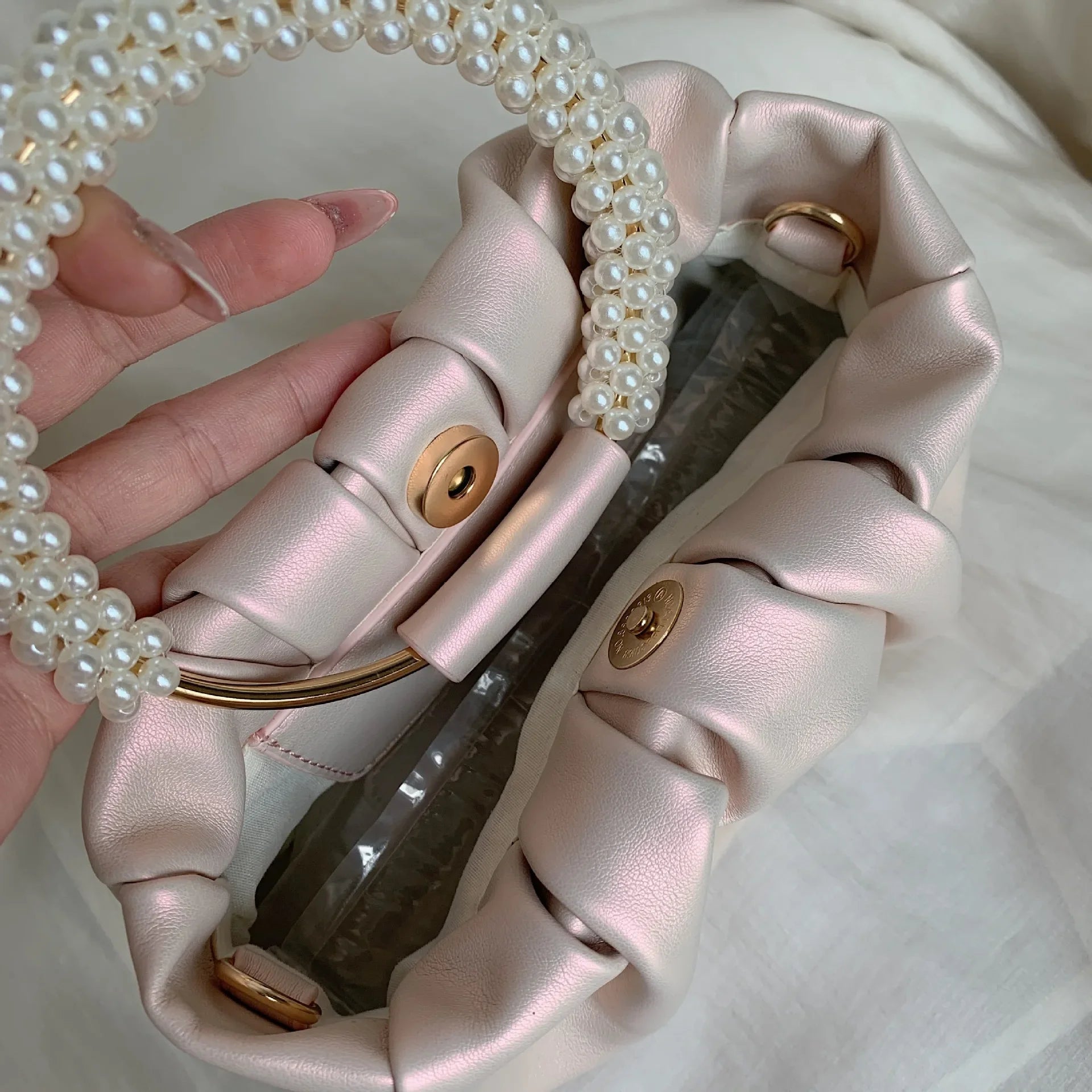 Pearl Handle Evening Clutch Bag