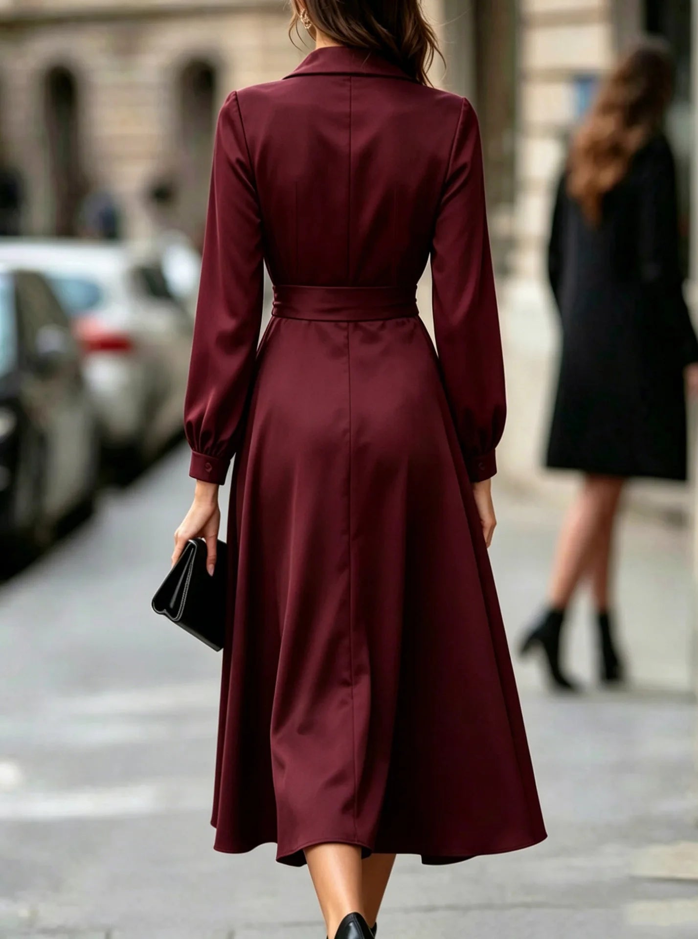 Notched Neck Wrap Waist A Line Midi Dress