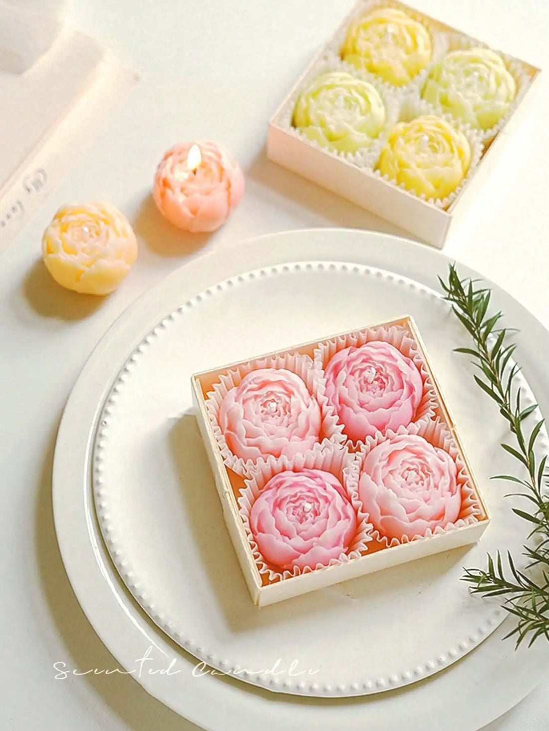 Handmade Rose Bouquet Candles, Set of 4