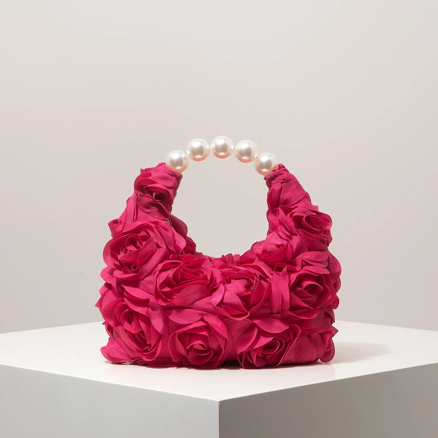 Floral Pearl Half Moon Clutch Bag