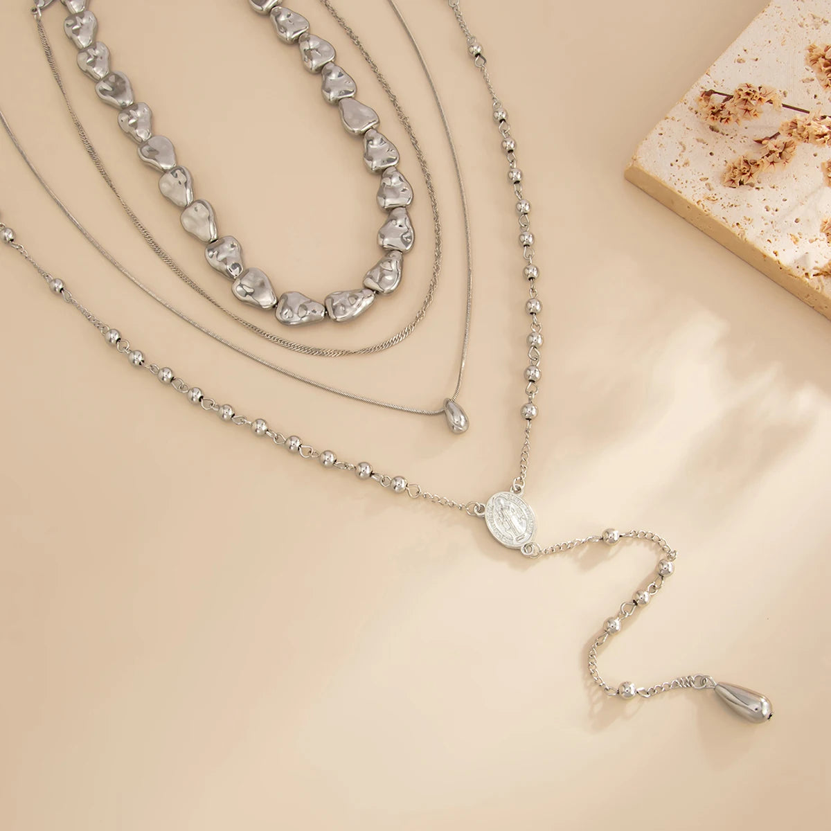 Gold Water Droplet Y Chain Necklace Set of 4