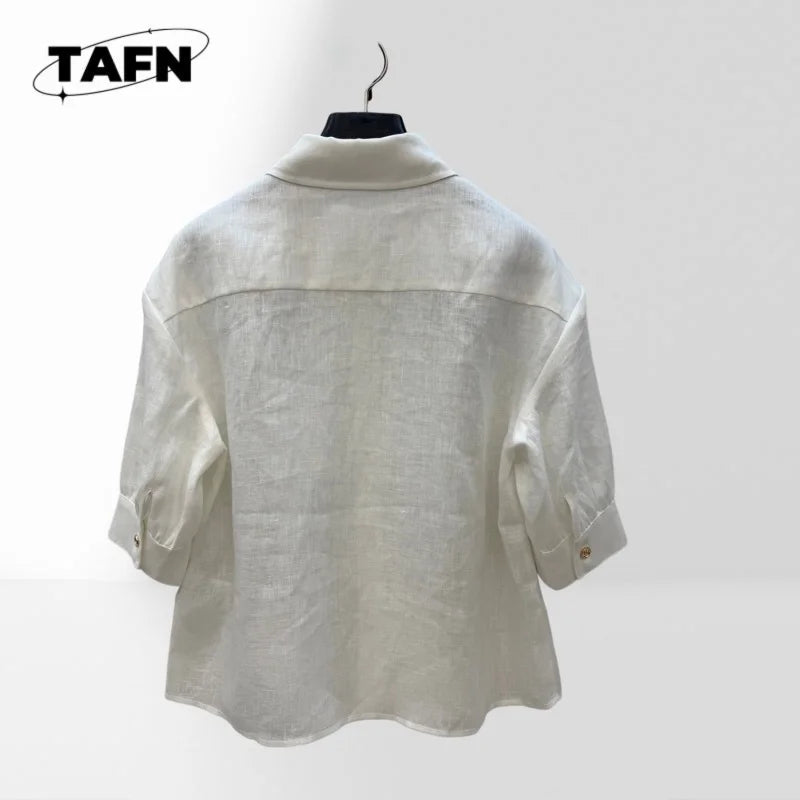 Floral Puff Sleeve Linen Blend Blouse