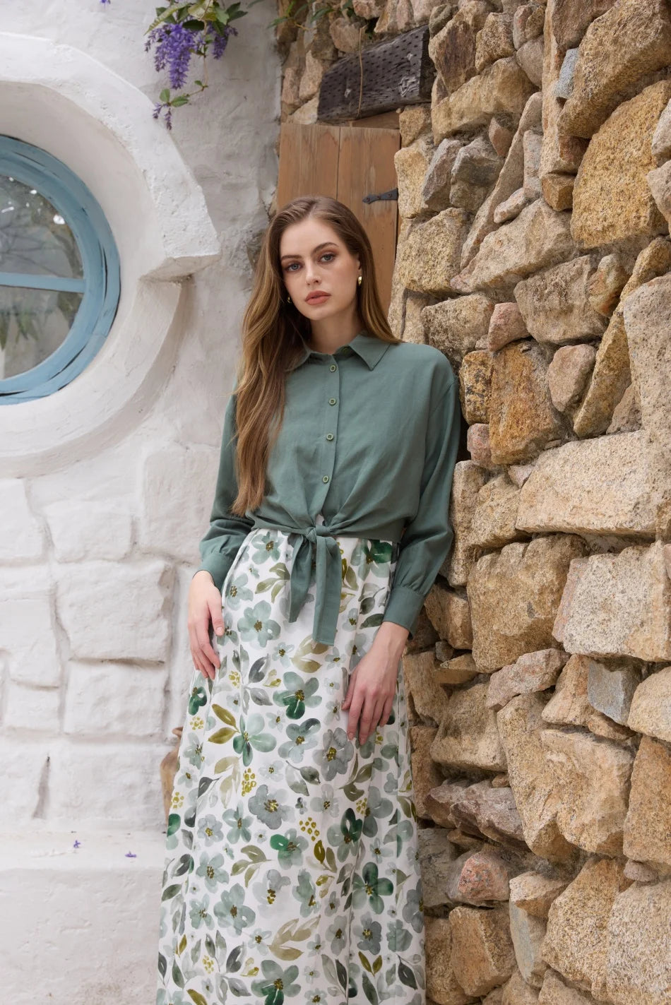Printed Linen Shirt and Dress Outfit