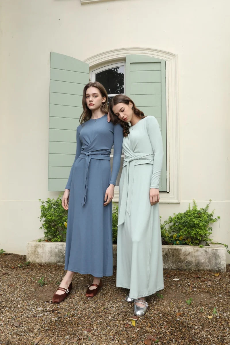 Ribbed Wrap Top and A Line Dress Set
