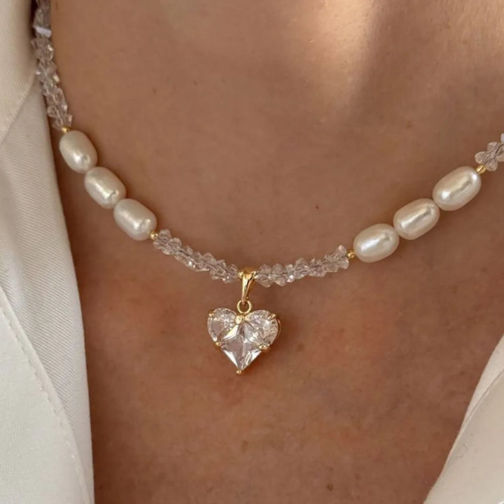 Pearl and Pink Stone Choker Necklace