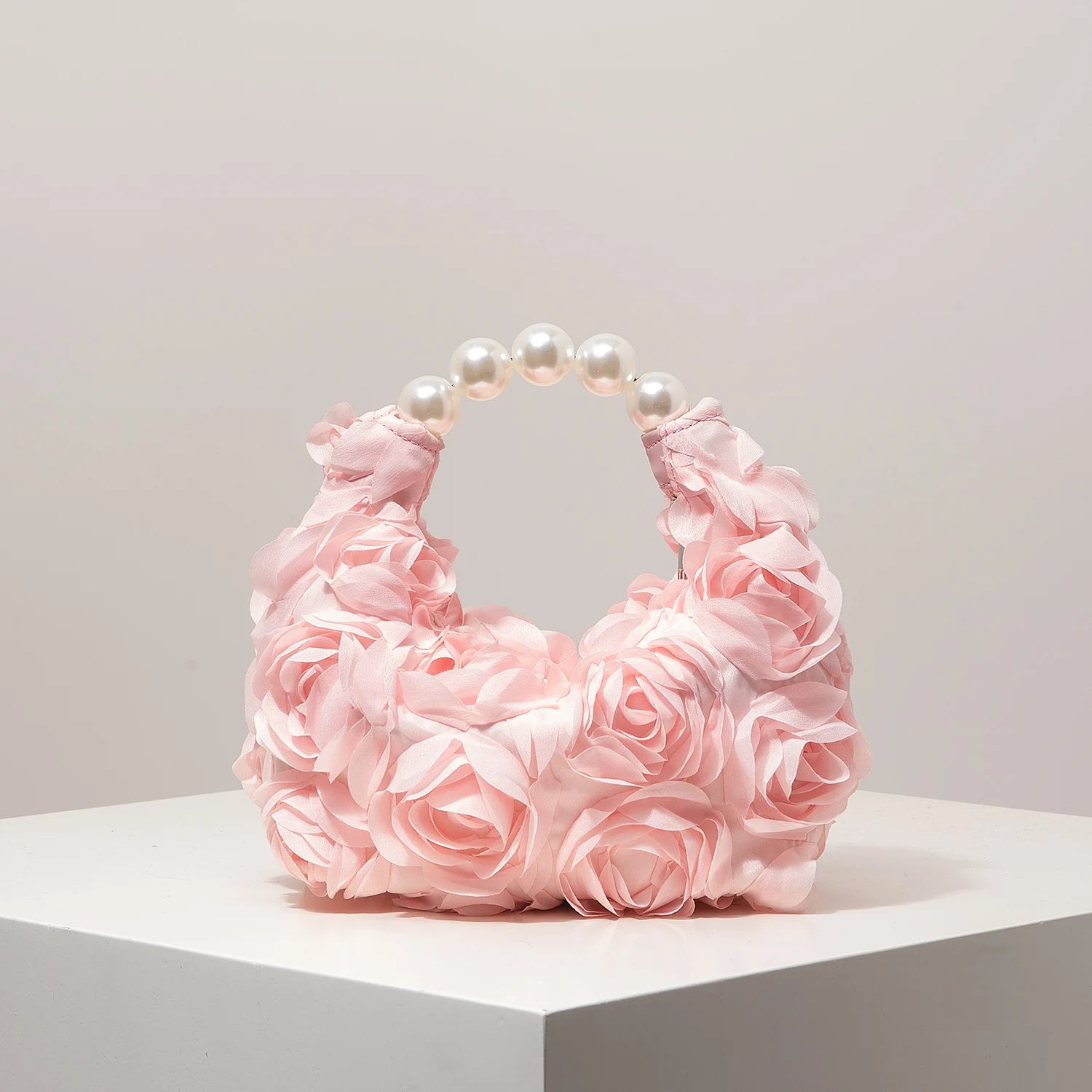 Floral Pearl Half Moon Clutch Bag