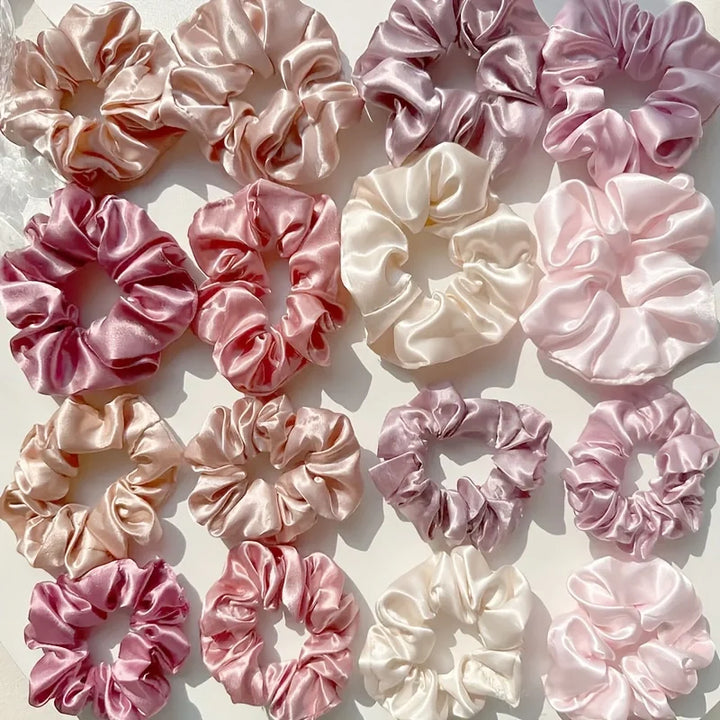 Satin Hair Ties in Pink and Brown, 16-Piece Set
