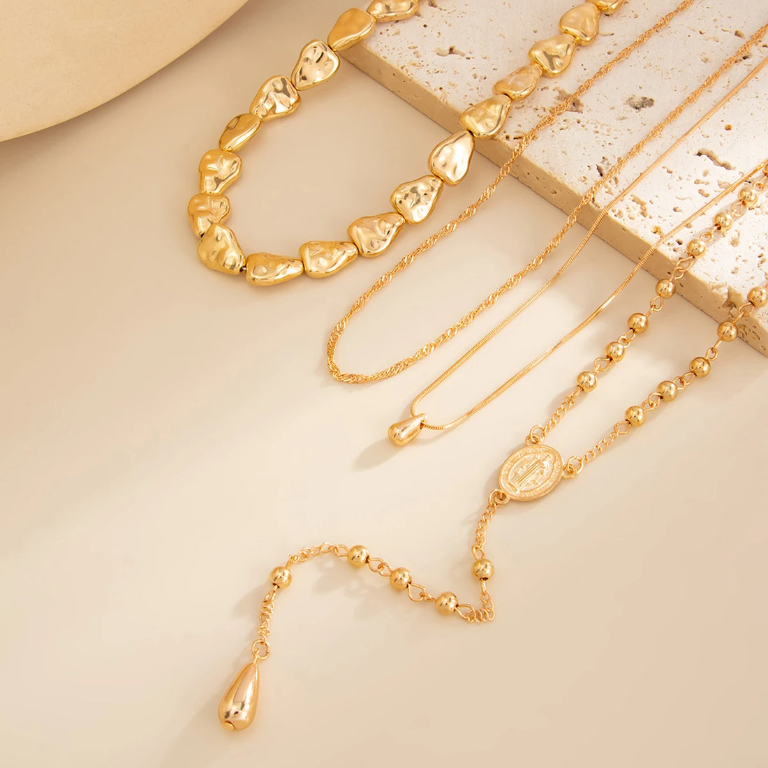 Gold Water Droplet Y Chain Necklace Set of 4