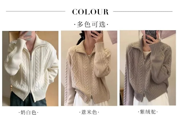 Pure Cashmere Turtleneck Zip Cardigan
