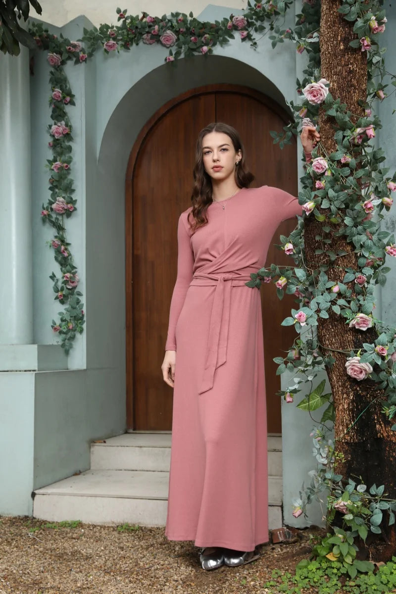 Ribbed Wrap Top and A Line Dress Set