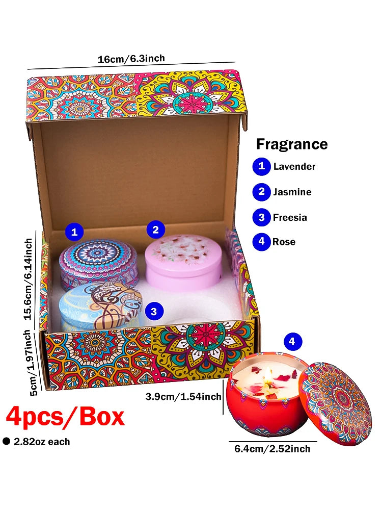 Crystal and Dried Flower Soy Candle Jars, Box of 4