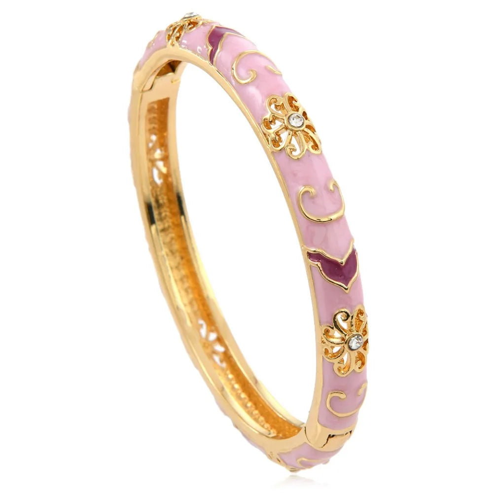 Enamel Flower Zircon Cuff Bangle