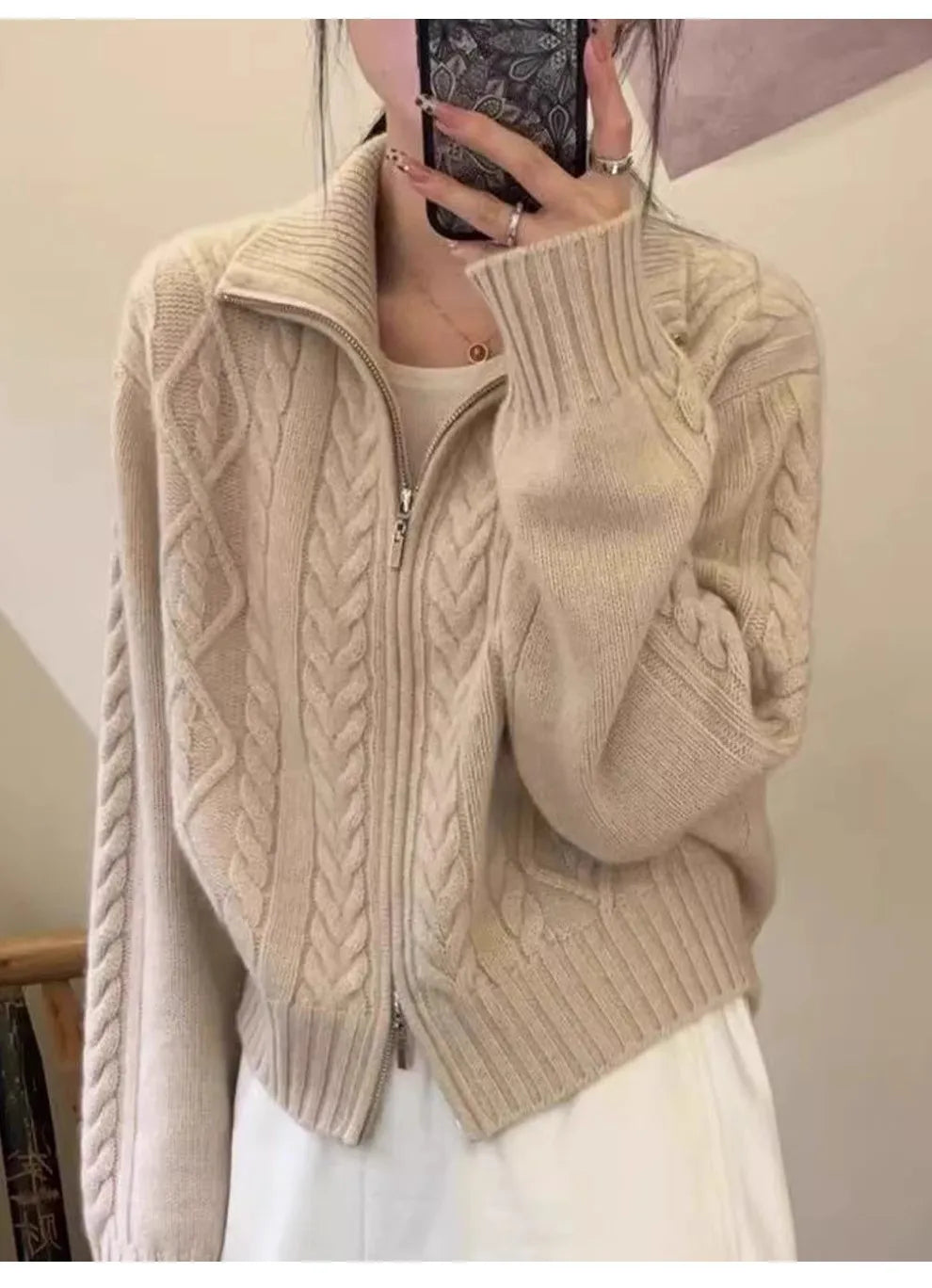 Pure Cashmere Turtleneck Zip Cardigan
