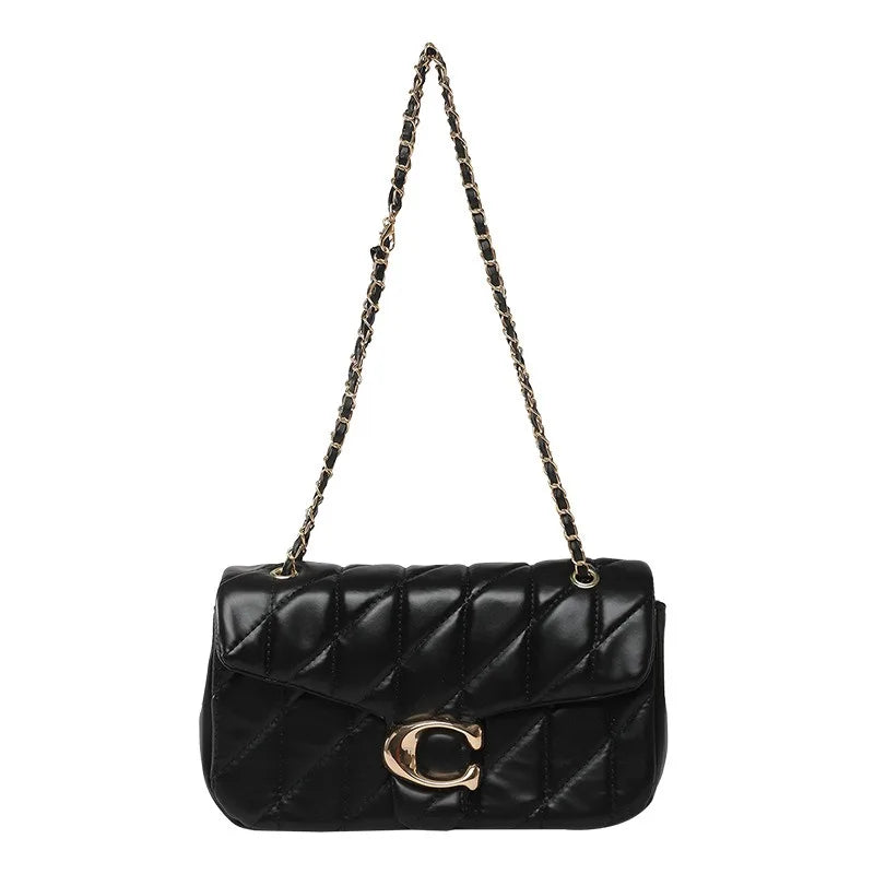 Quilted Gold Chain Flap Crossbody Bag