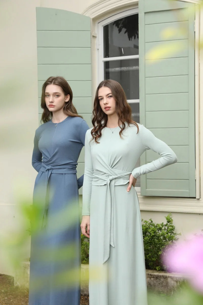 Ribbed Wrap Top and A Line Dress Set
