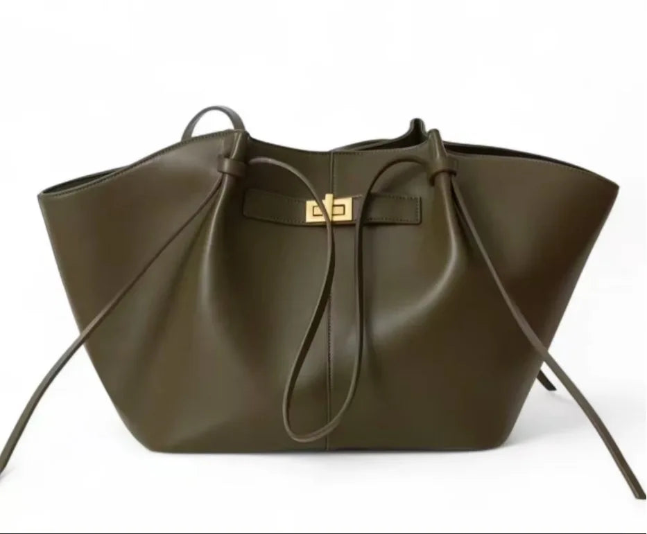 Large Metal Lock Shoulder Tote Bag