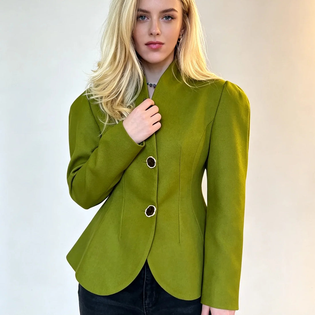 Puff Sleeve Peplum Hem Fitted Blazer