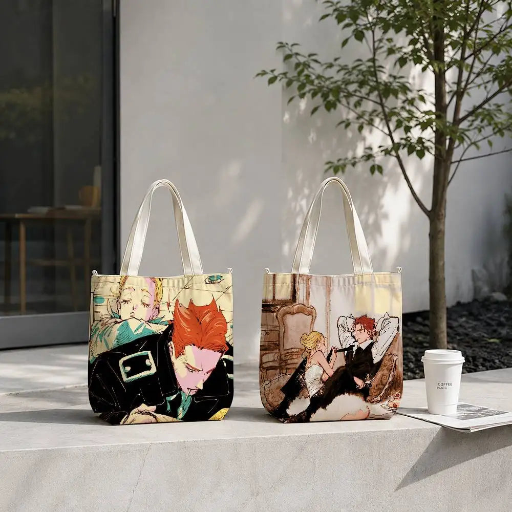 Printed Canvas Zip Shoulder Tote Bag