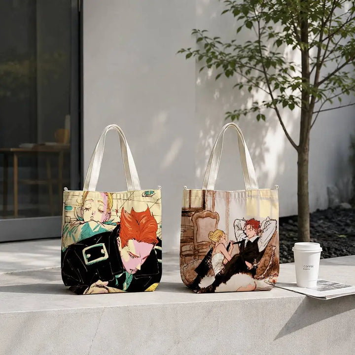 Printed Canvas Zip Shoulder Tote Bag
