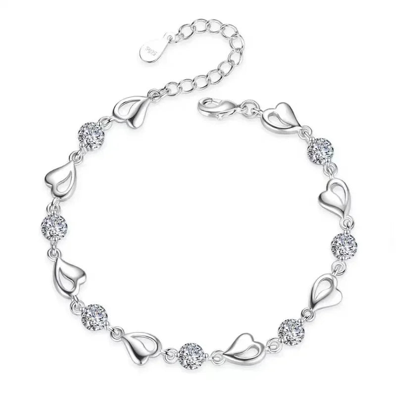 Sterling Silver Blue Crystal Heart Bracelet