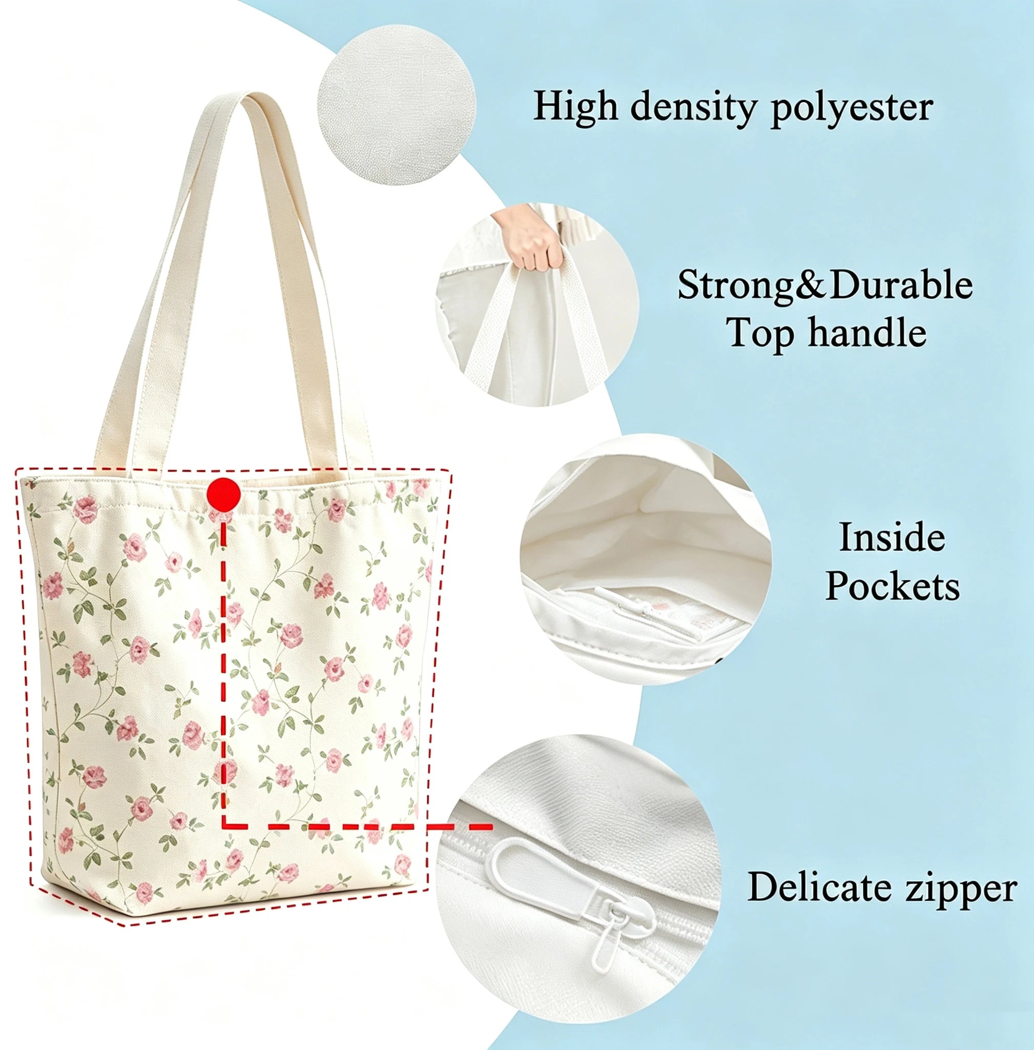 Printed Canvas Zip Shoulder Tote Bag