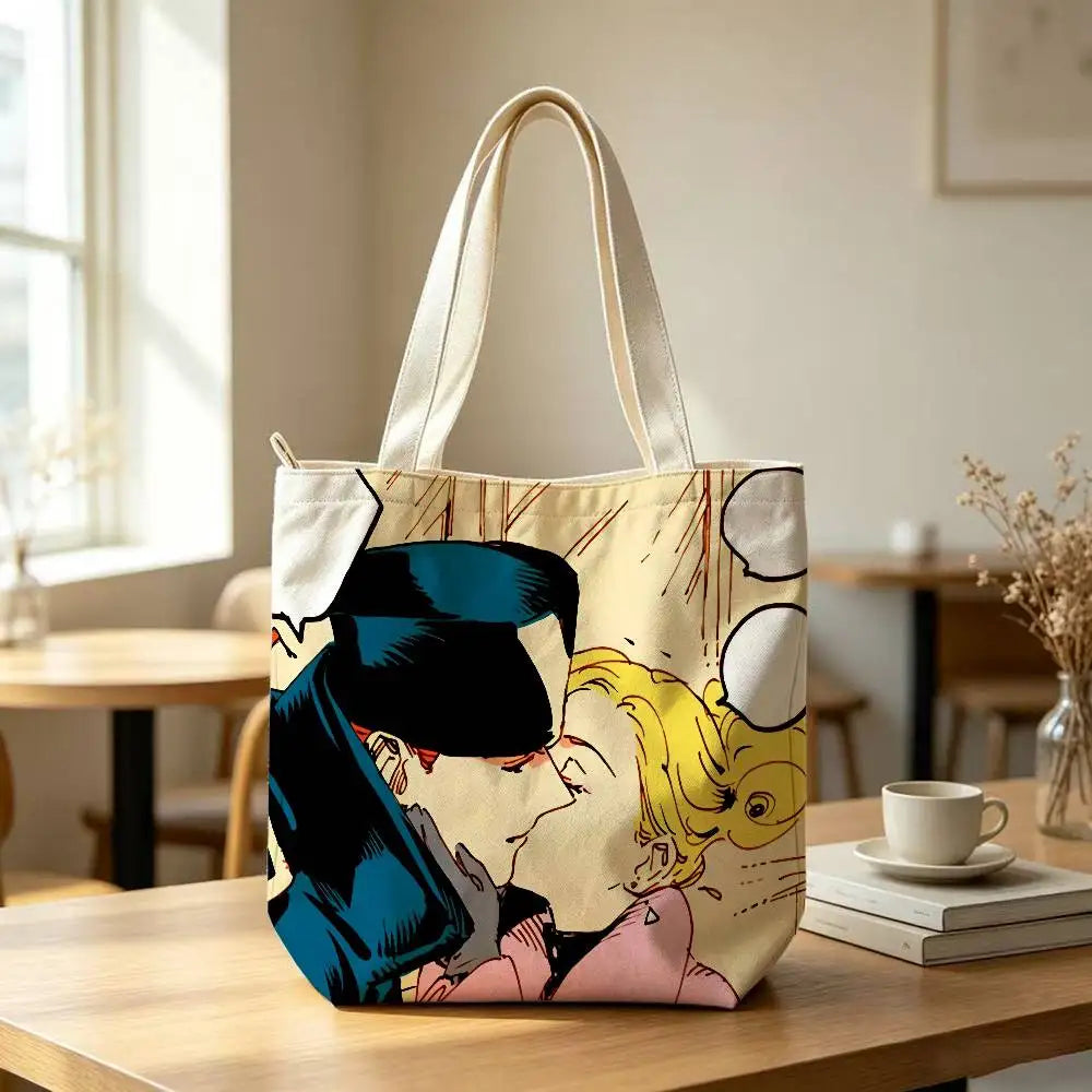 Printed Canvas Zip Shoulder Tote Bag