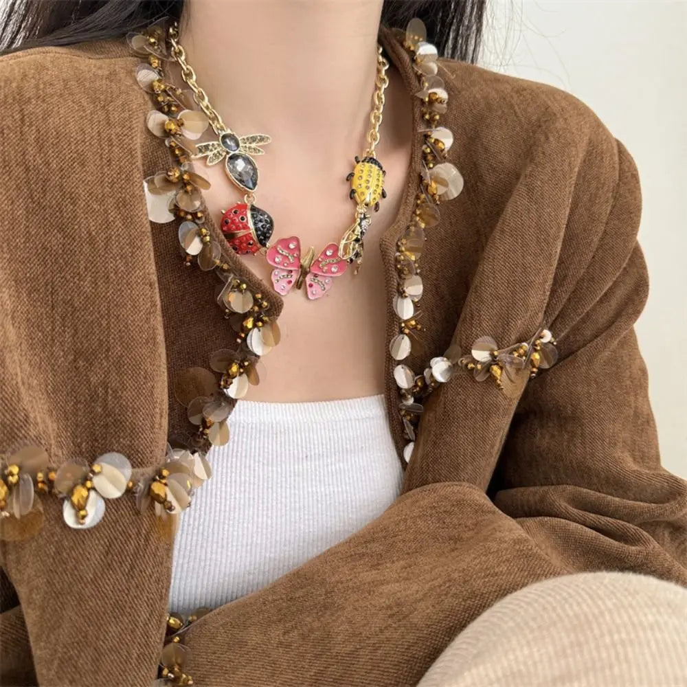 Enamel Butterfly Chunky Chain Necklace