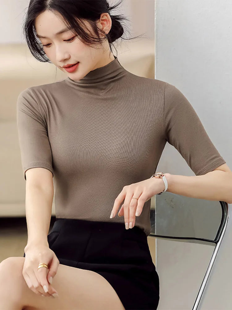 Half Turtleneck Short Sleeve Slim Top
