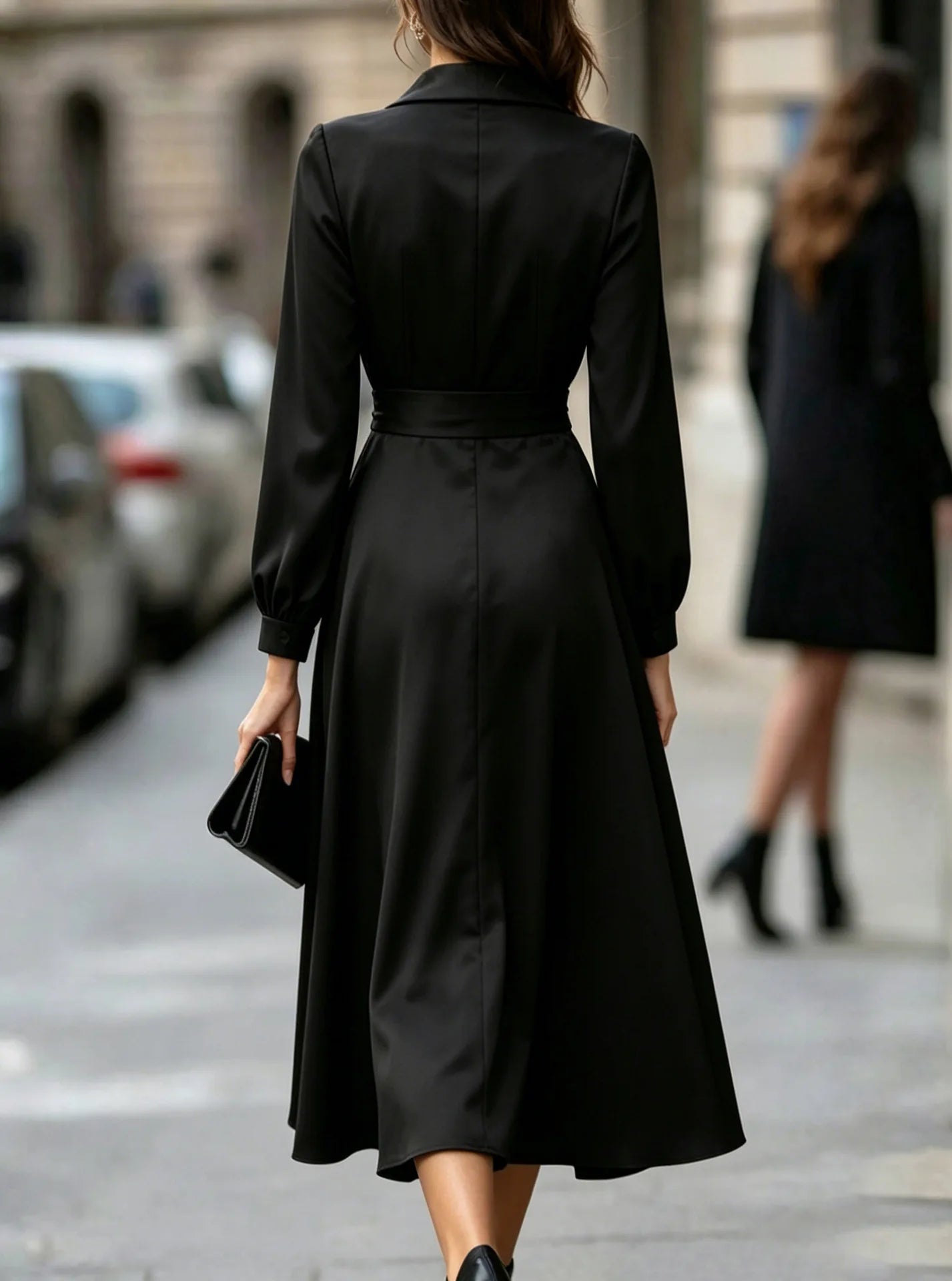Notched Neck Wrap Waist A Line Midi Dress