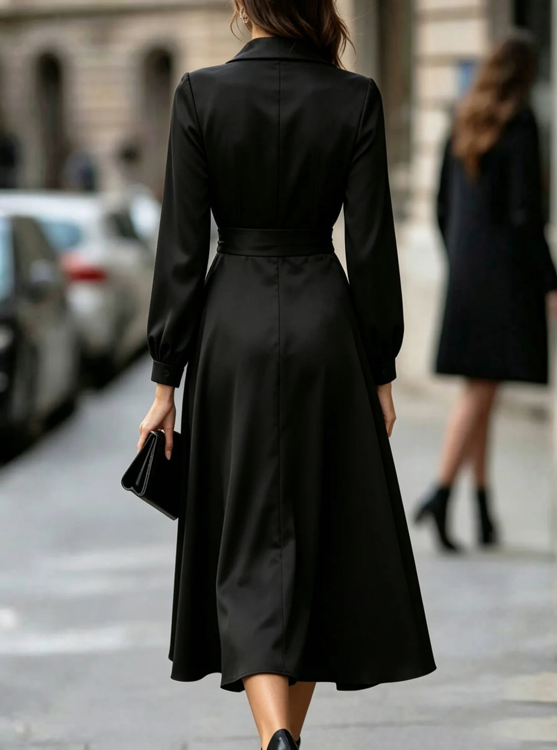 Notched Neck Wrap Waist A Line Midi Dress