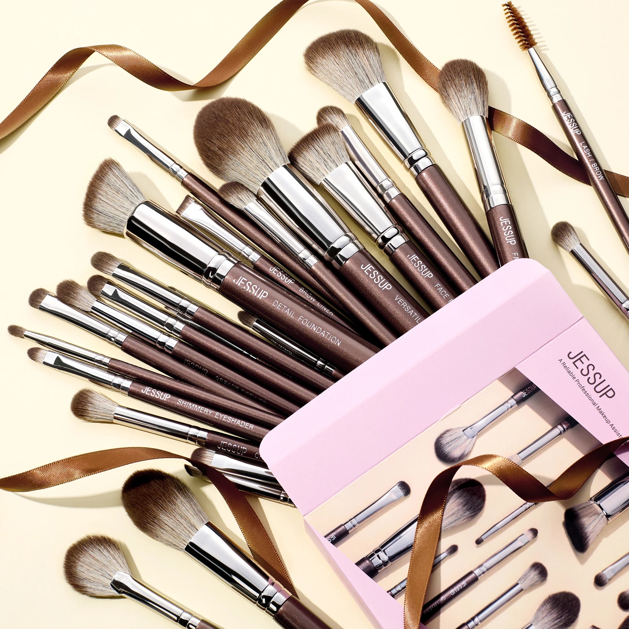 Jessup Synthetic Makeup Brush Set, 15 or 25 Pieces