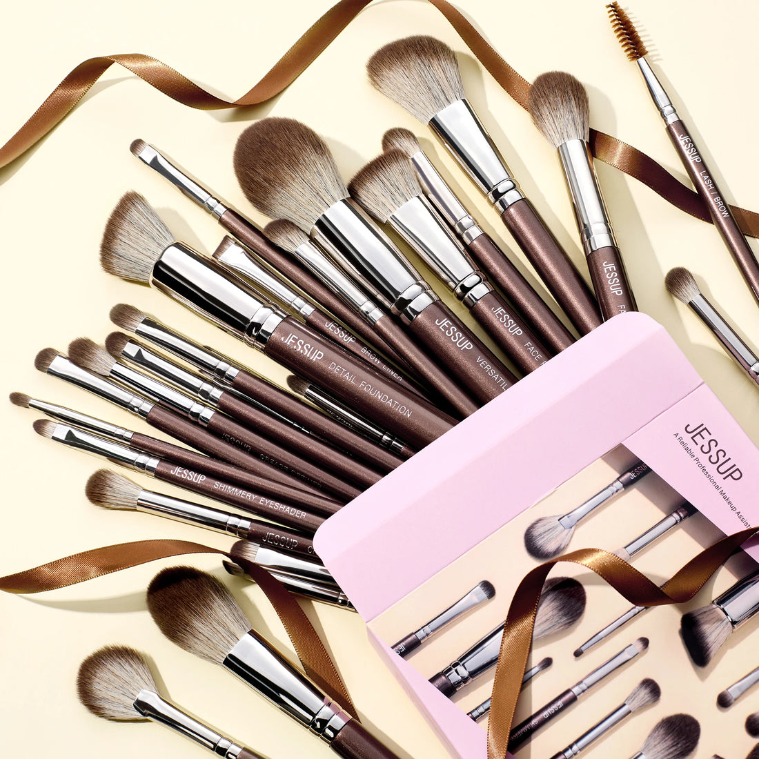 Jessup Synthetic Makeup Brush Set, 15 or 25 Pieces