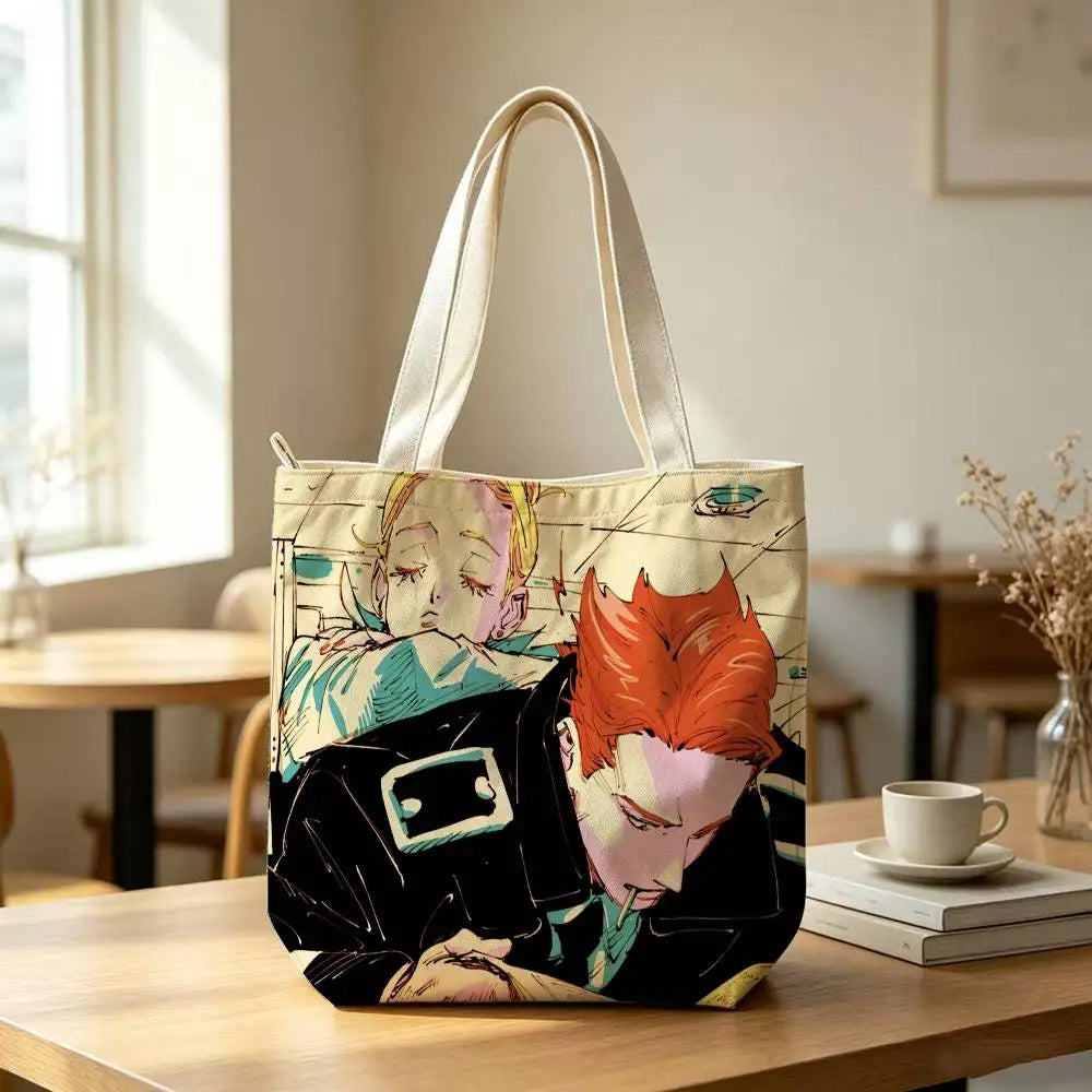 Printed Canvas Zip Shoulder Tote Bag
