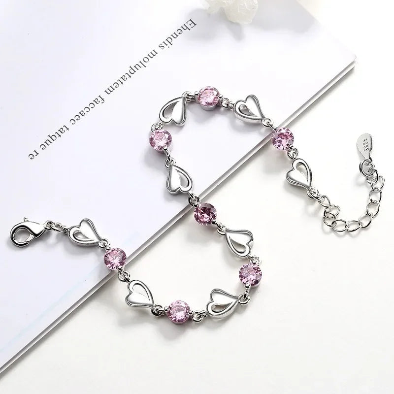 Sterling Silver Blue Crystal Heart Bracelet