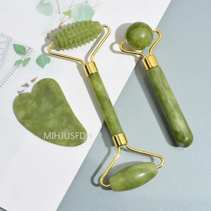 Natural Jade Facial Roller and Gua Sha Set