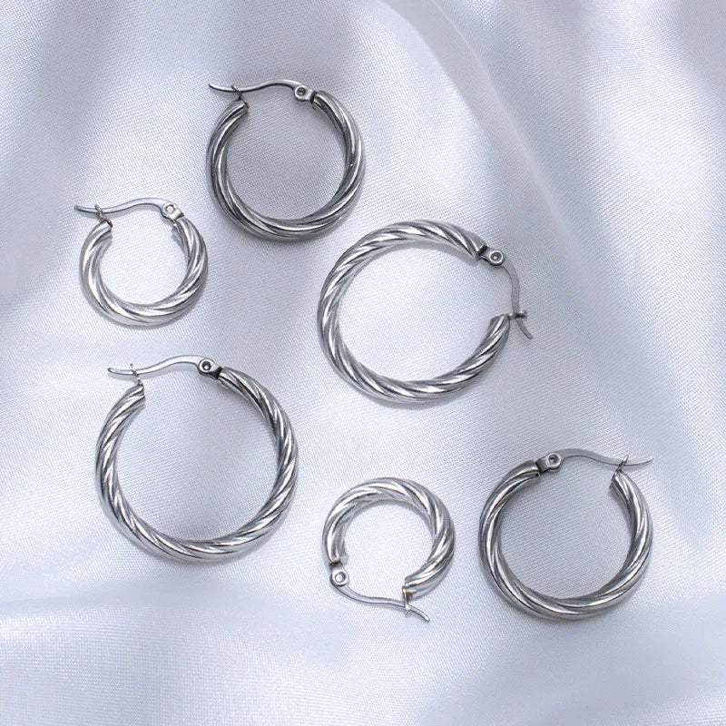 Twisted Stainless Steel Hoop Earrings