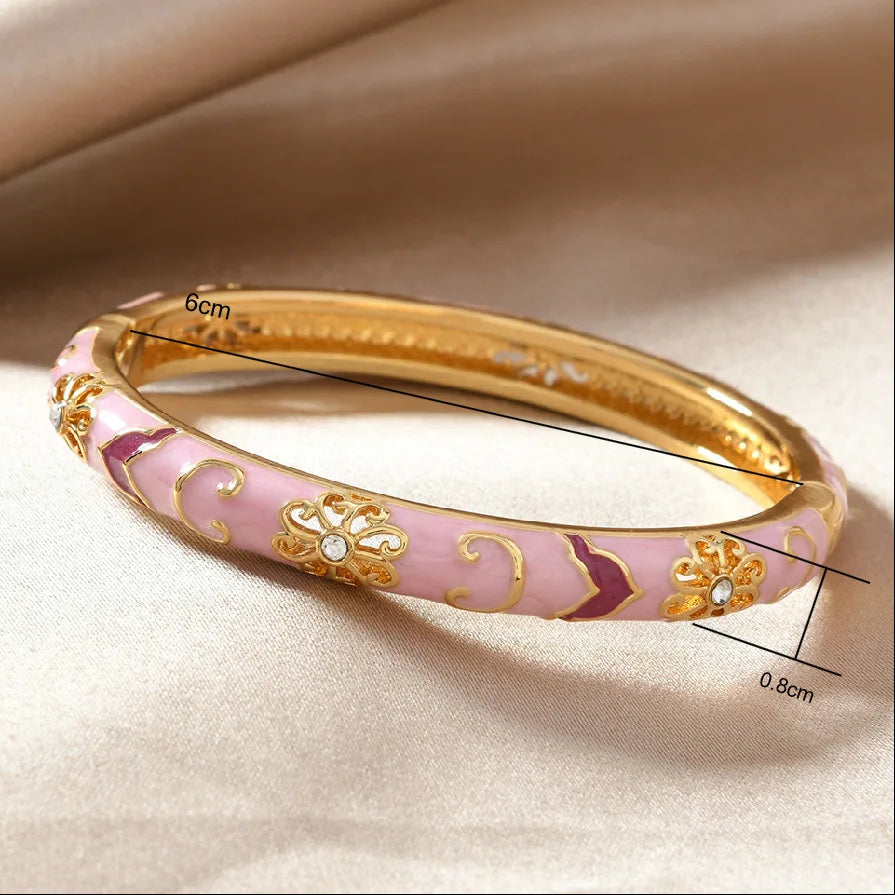 Enamel Flower Zircon Cuff Bangle