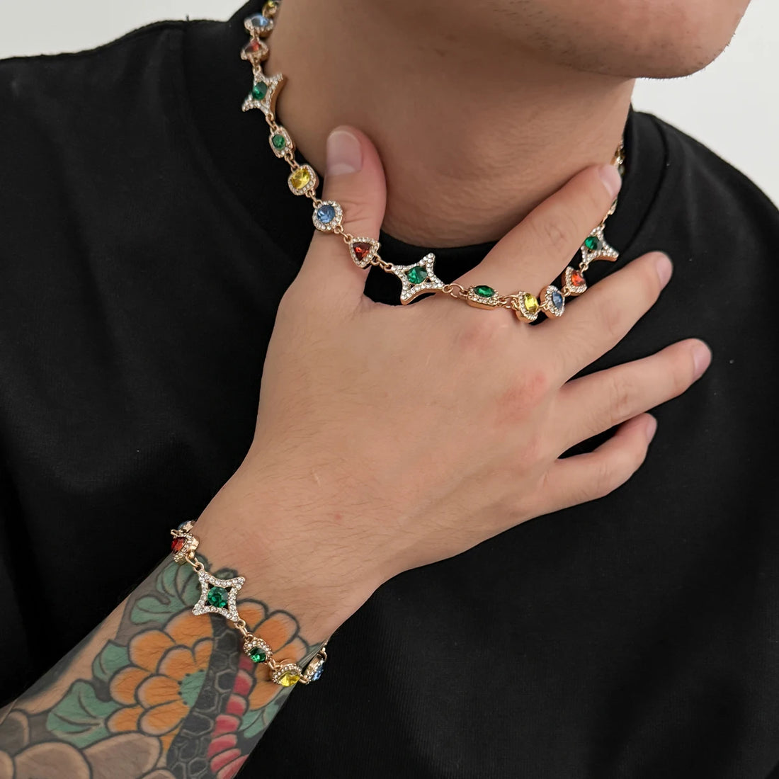 Crystal Chain Necklace and Bracelet Set
